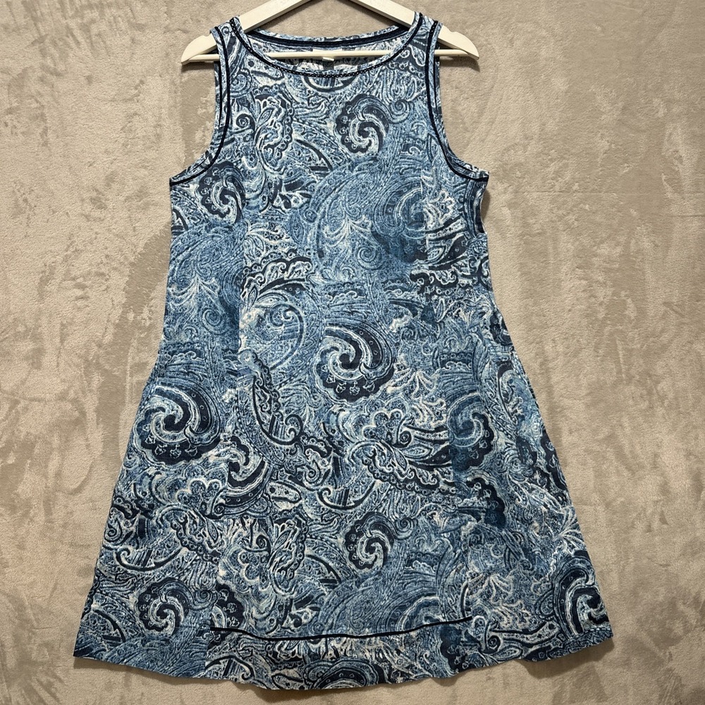 J.Jill Love Linen Women's Tank Dress Size S Paisley Print Blue Sleeveless Shift